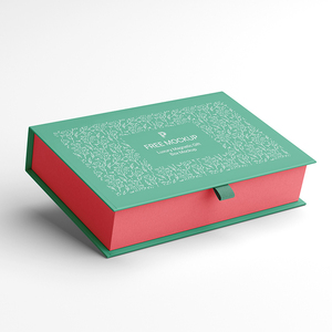 通用礼品礼盒长方体抽拉翻盖扣盖硬纸包装盒样机PSD模板素材