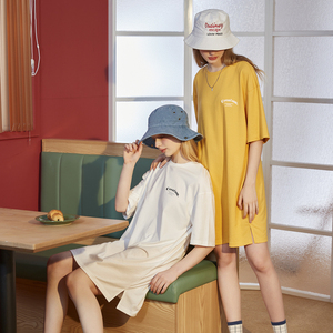 唐狮2022t恤裙女t恤连衣裙夏季新款短袖中长款宽松闺蜜装裙子5.17