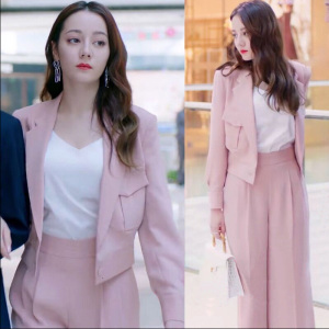 幸福触手可及迪丽热巴同款粉色黑色女西服套装阔腿裤修身韩版807