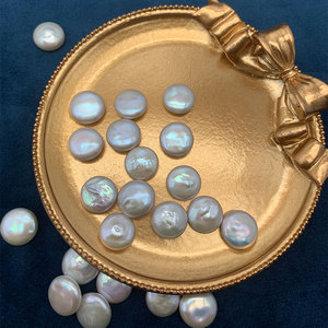 新款 11-12mm巴洛克纽扣一面光天然淡水珍珠 裸珠DIY耳环饰品材料