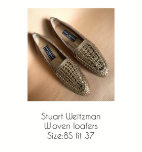 【全新现货】Stuart Weitzman 墨绿色镂空编织平底乐福鞋女式