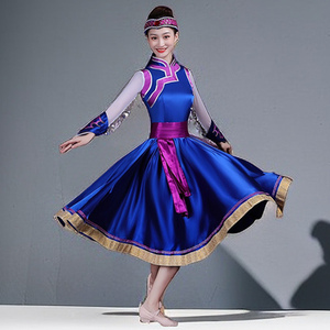艺人舞美蒙古服装女演出服蒙古族舞蹈服大摆裙生活装少数民族新款
