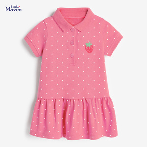 女童草莓裙子夏季童装1-8岁儿童纯棉针织裙宝宝短袖连衣裙ａ字裙