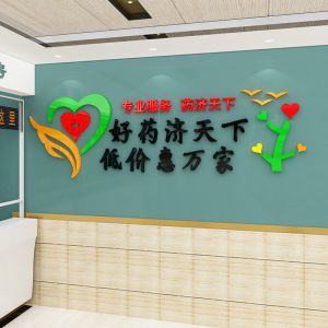 药房店内背景墙装饰用品卫生门诊所医院文化玻璃橱窗3d立体贴纸画