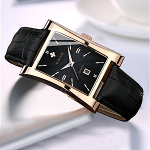 正品真皮带超薄长方形手表男士石英表方块大表盘夜光防水简约商务