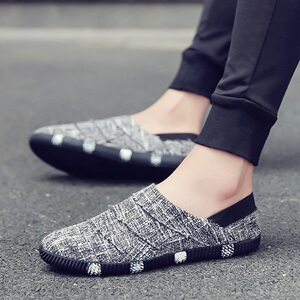 夏季清凉透气乞丐帆布布鞋男懒人亚麻休闲凉鞋男一脚蹬凉拖鞋夏天