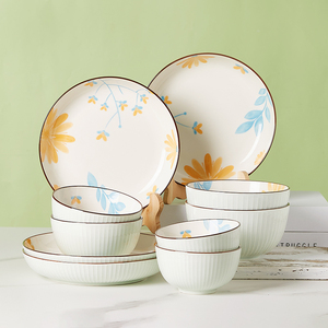 餐具碗碟陶瓷盘子汤碗家用组合简约碗具碟子套装米饭碗日式陶瓷碗