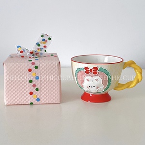 日式可爱少女郁金香麻绳柄陶瓷大容量早餐杯兔子马克杯女生日礼物