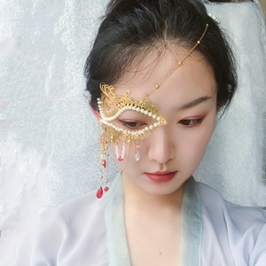 半面妆头饰古装面饰cos古风假面半脸面具女古代头饰新娘遮面流苏