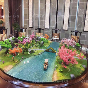 创意酒店中式餐桌摆花转盘大圆桌中间装饰摆件沙盘模型场景微造景