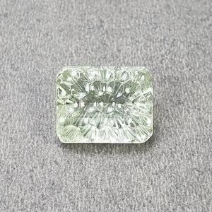 宝石GU 海蓝宝石13.0ct天然淡绿色长方形雕刻菠萝花纹裸石 X045