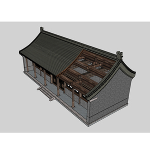 古建筑设计素材    清代古建筑硬山顶五开间su精细带榫卯模型素材