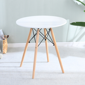 洽谈桌小桌子钢化玻璃圆桌茶几玻璃桌子圆钢化餐桌椅组合实木桌腿