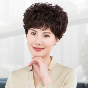 假发女短发短卷发全头套羊毛卷蓬松全真发头套中老年妈妈自然逼真