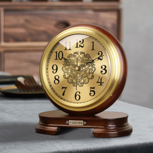 中式实木黄铜钟表座钟客厅台钟复古美式床头老式桌面摆件台式坐钟