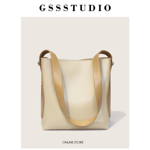 GSSSTUDIO 包包2023新款 真皮拼色水桶包 小众设计时尚通勤子母包