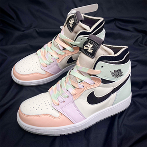 适配篮球鞋空军一号af1aj1马卡龙复活节三色拼接粉绿紫彩色鞋带女