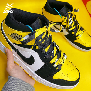 适配皮卡丘黑黄色脚趾nike耐克aj1mid高帮篮球鞋男女三色拼接鞋带