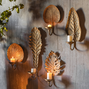 美式复古烛台树叶铁艺挂墙家用壁挂金色轻奢酒店民宿欧式墙壁装饰