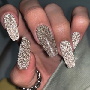 银色碎钻闪闪光疗欧美风蹦迪美甲贴御姐长款t梯形穿戴甲假指甲片