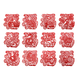 中国风剪纸窗花手工剪纸画宣纸镂空家居装饰画福字十二生肖剪纸
