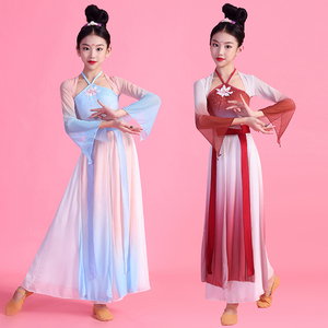 儿童古典舞演出服飘逸中国舞民族舞练功服女童扇子舞古风演出服装