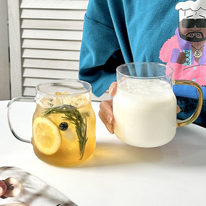 带把玻璃水杯ins高硼硅耐高温冰美式拿铁咖啡杯家用牛奶饮料杯子