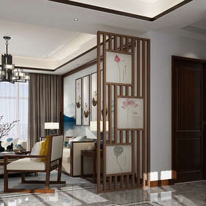 新中式玄关隔断现代简约实木屏风 时尚装饰客厅卧室轻奢座屏入户