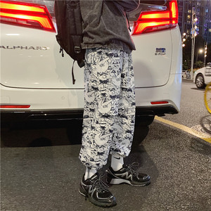 报纸裤子男港风痞帅潮牌嘻哈束脚九分韩版ins潮流百搭运动休闲裤