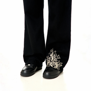 Mr Bense美式黑色牛仔裤男刺绣裤脚廓形Cleanfit宽松休闲直筒裤女