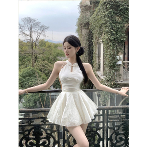 新中式改良旗袍连衣裙女生夏季新款法式收腰气质高级感a字短裙子