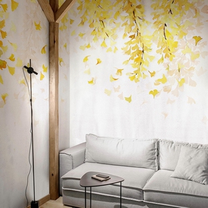 黄颜色银杏叶 意大利订制壁画 简约现代中式酒店民宿背景墙壁纸