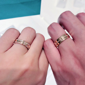 tiffany/蒂芙尼经典款18k玫瑰金戒指 two情侣对戒婚戒 男戒女戒