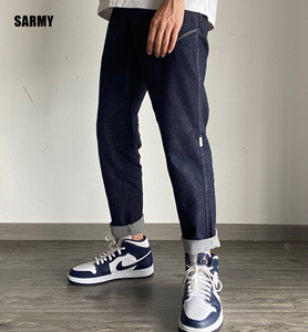 夏秋季aj1穿搭配男士藏青蓝色绣花直筒国潮休闲裤宽松九分裤sxl-4