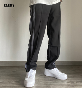 夏季空军af1搭配黑色条纹阔腿街舞王一博直筒宽松复古裤子sarmy
