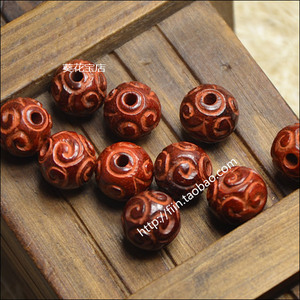 天然小叶紫檀雕刻如意珠高端手作饰品工坊diy文玩配件8mm