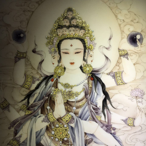 景德镇陶瓷器名家手绘瓷板画粉彩人物观音菩萨佛像挂画客厅装饰画