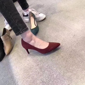 美国代购北京现货玖熙女士高跟鞋可做婚鞋红色麂皮超显白