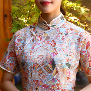 2020秋冬 粉色珠绣 全开襟 古法长旗袍 敬酒服 结婚