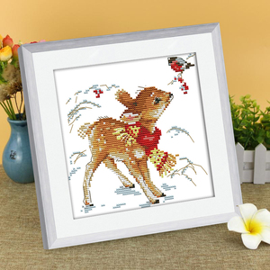 小鹿2022新款十字绣可爱梅花鹿吉祥物客厅儿童房小幅简单印花线绣