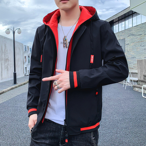 新款2021春秋靓仔夹克衫男韩版潮流休闲男士外套连帽修身男装外衣