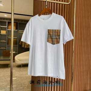 burberry/博柏利 巴宝莉 拼接格纹口袋圆领休闲格子短袖女t恤男