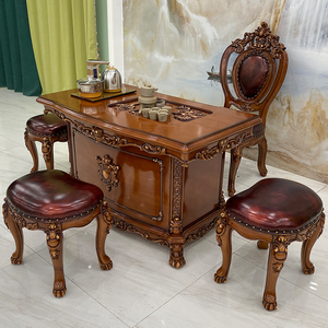 欧式家用茶台桌椅组合泡茶桌1.28米一体小茶台阳台全实木茶桌1.6m