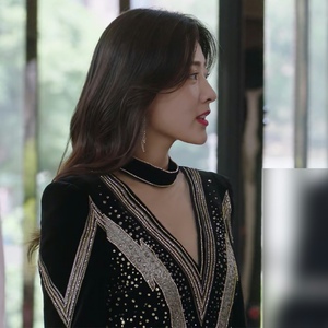 luluins是我的命中注定陈嘉欣梁洁明星同款衣服黑色礼服连衣裙女