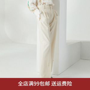 MECITY女装2021夏季新款纯色气质简约舒适设计感线条西装长裤