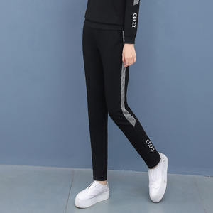 京东唯品会品牌特卖黑色休闲运动裤女宽松直筒秋季显瘦百搭裤子in