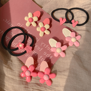 少女粉色系可爱花朵爱心发绳基础百搭头绳丸子头皮筋发夹发饰新品