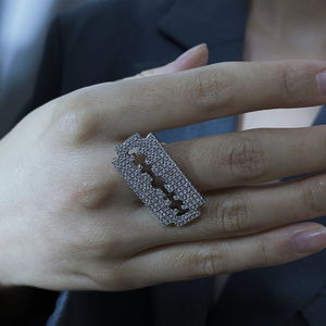 kris tang 邓超元同款闪钻刀片开口戒指男女中性食指指环个性小众