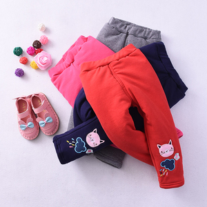 冬季纯棉女童棉裤宝宝毛裤 小女孩三层加绒加厚绣花保暖裤2-6岁