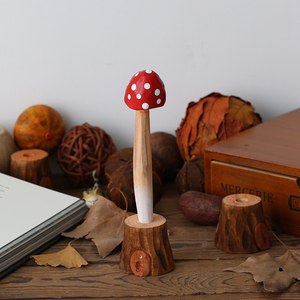 复古蘑菇水笔 森系文艺摆件 创意手作雕刻笔家居装饰礼物拍照道具